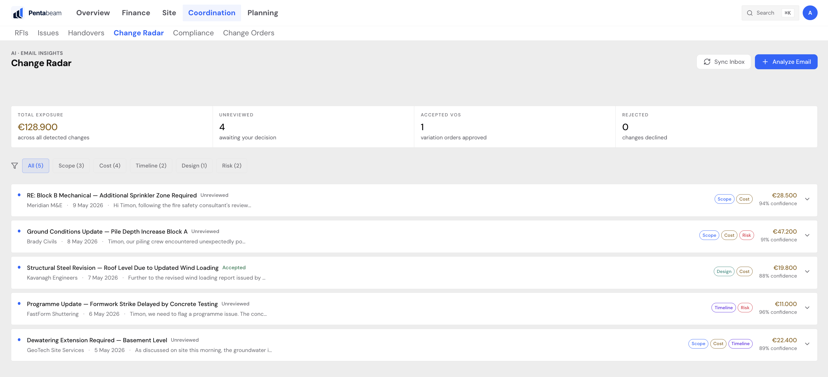 Pentabeam Change Radar — email change detection